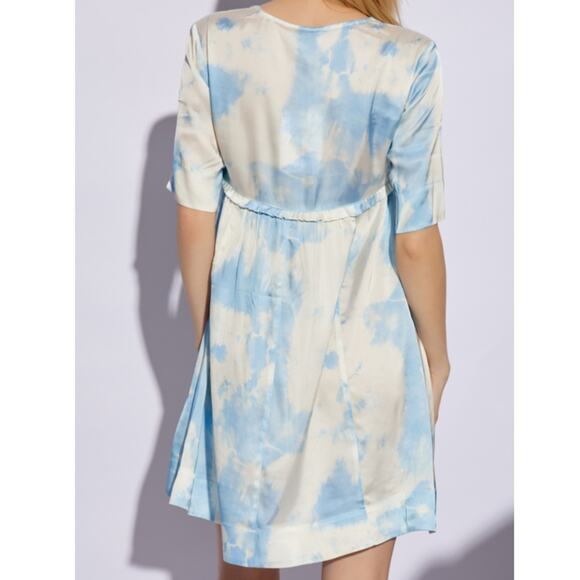 NWT GANNI Blue White Satin Powder Blue Mini Dress XS 32 - Picture 3 of 13